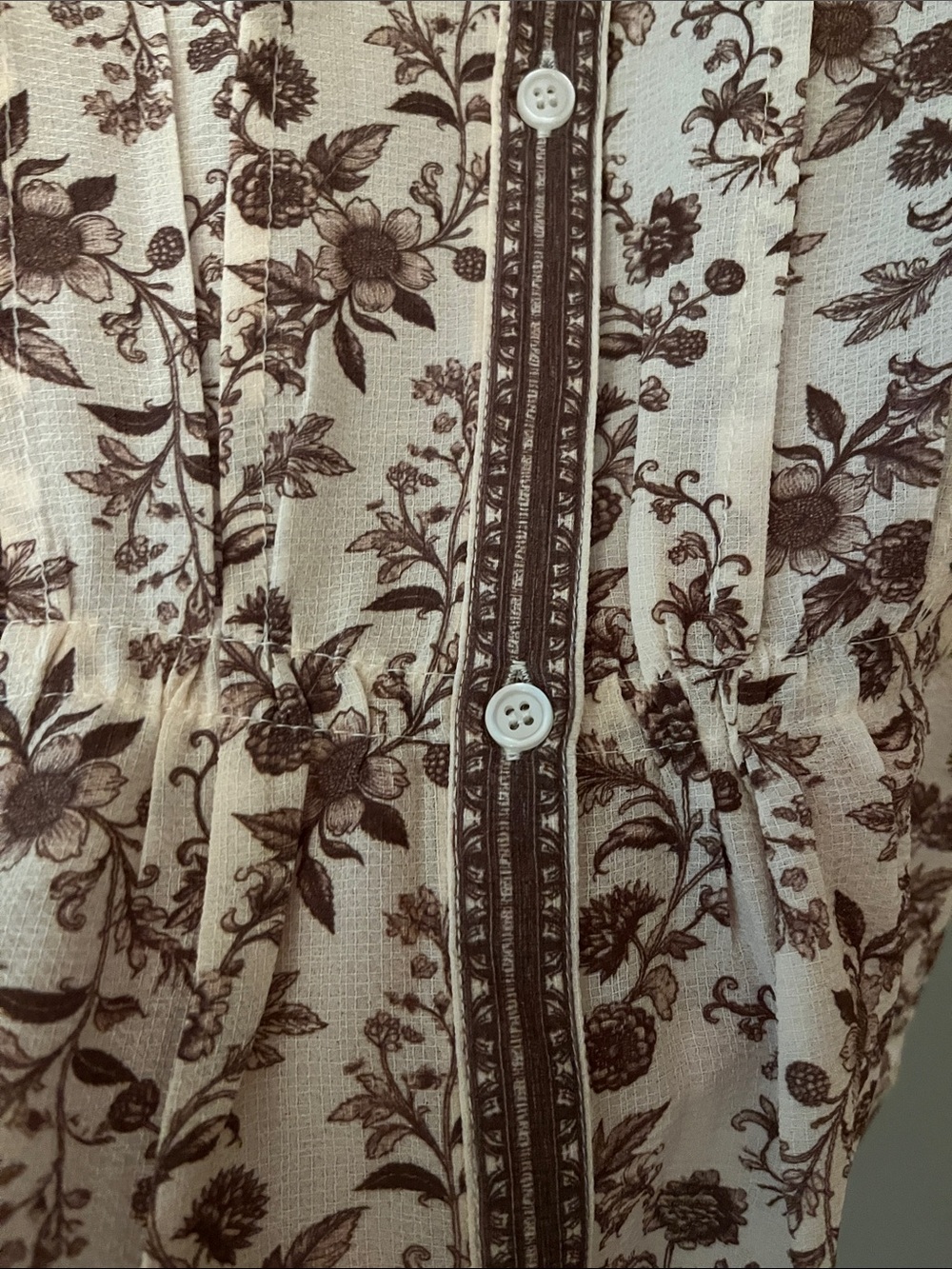 Max Studio Cream Blouse with Brown Floral Print - Picture 5 of 7